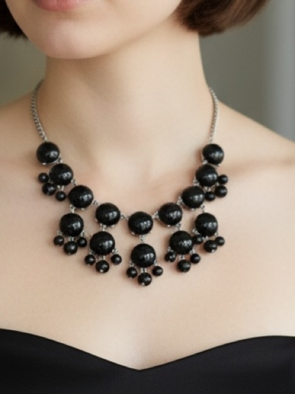 CLAIRE’S BLACK BUBBLE BIB STATEMENT NECKLACE Chunky Goth Regencycore